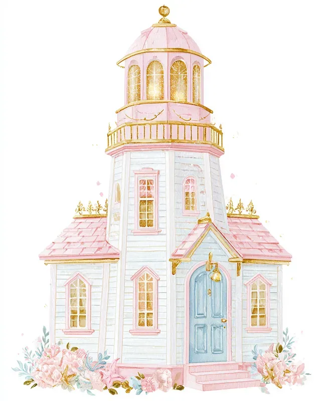 Coastal Cottage Watercolor Clipart