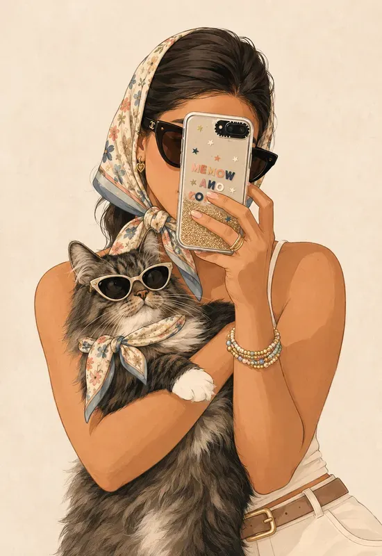 Chic Scarf Fashion Portrait Illustrators