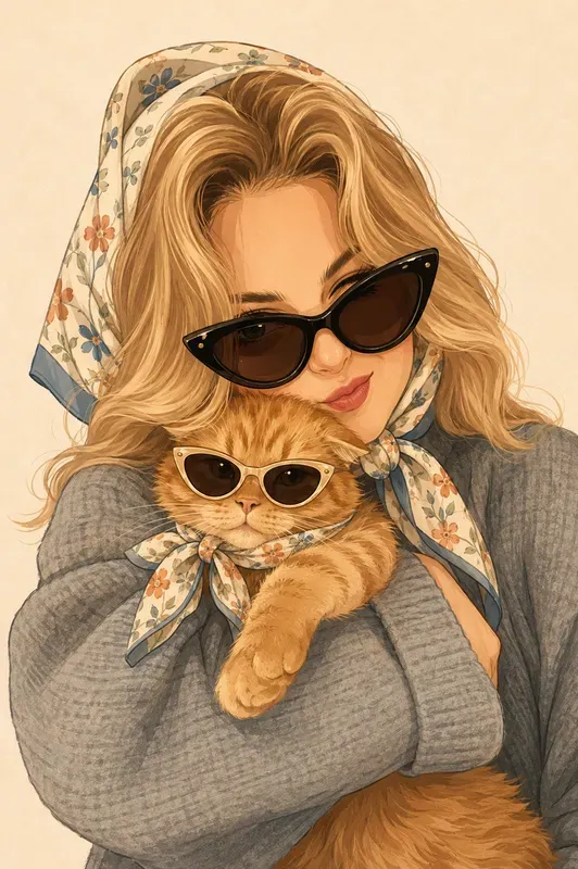 Chic Scarf Fashion Portrait Illustrators
