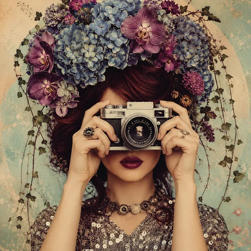 Vintage Floral Camera Portraits