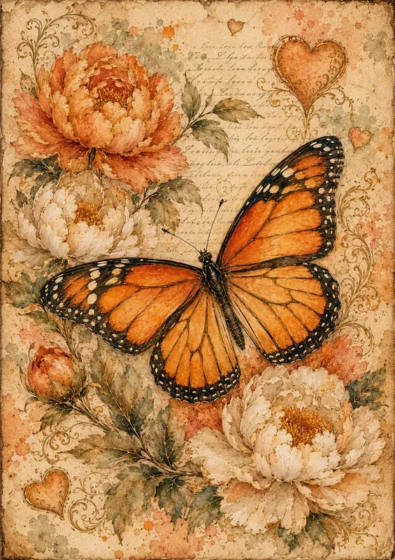 Vintage Butterfly Love Art
