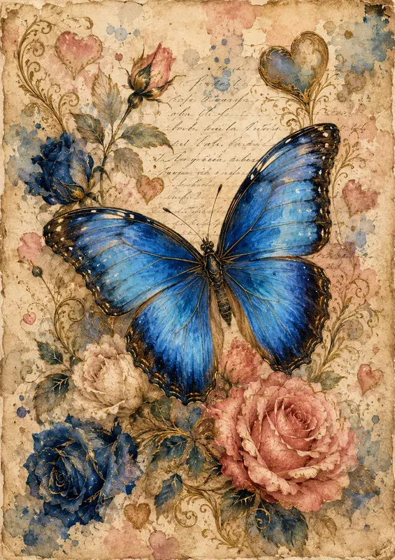 Vintage Butterfly Love Art