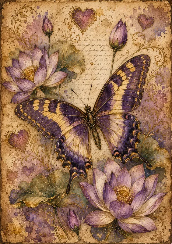 Vintage Butterfly Love Art
