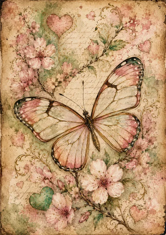 Vintage Butterfly Love Art