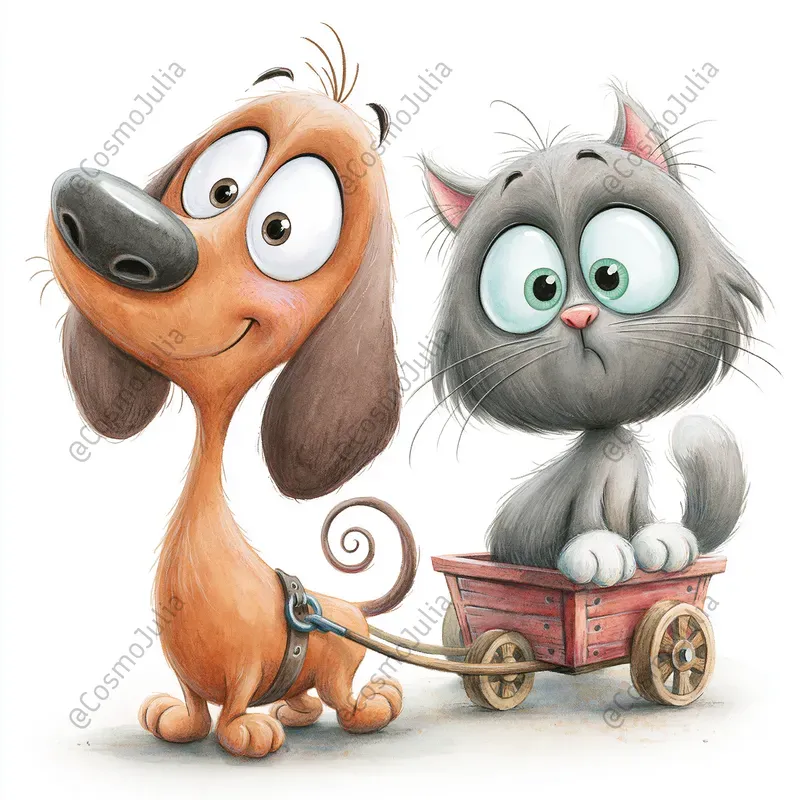 Funny Watercolor Dog And Cat Clipart