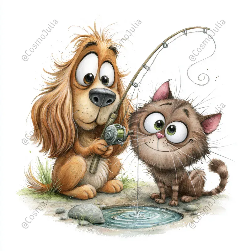 Funny Watercolor Dog And Cat Clipart