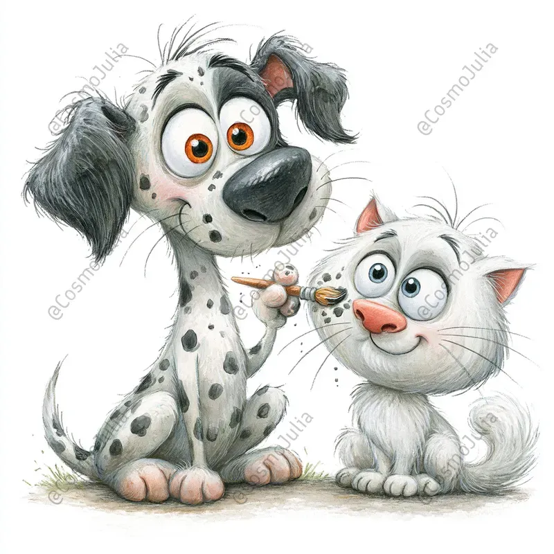 Funny Watercolor Dog And Cat Clipart
