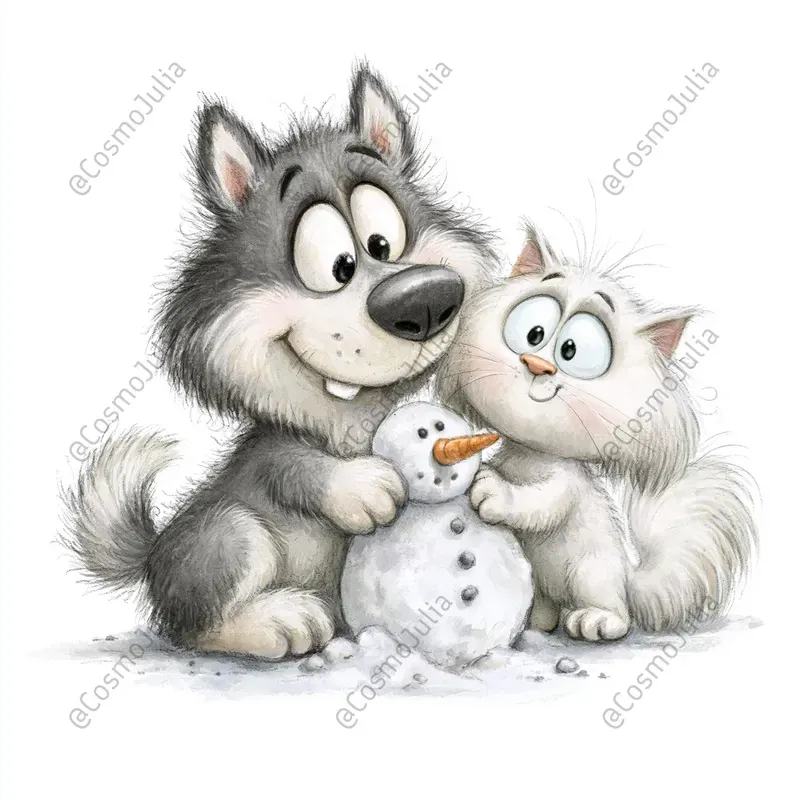 Funny Watercolor Dog And Cat Clipart
