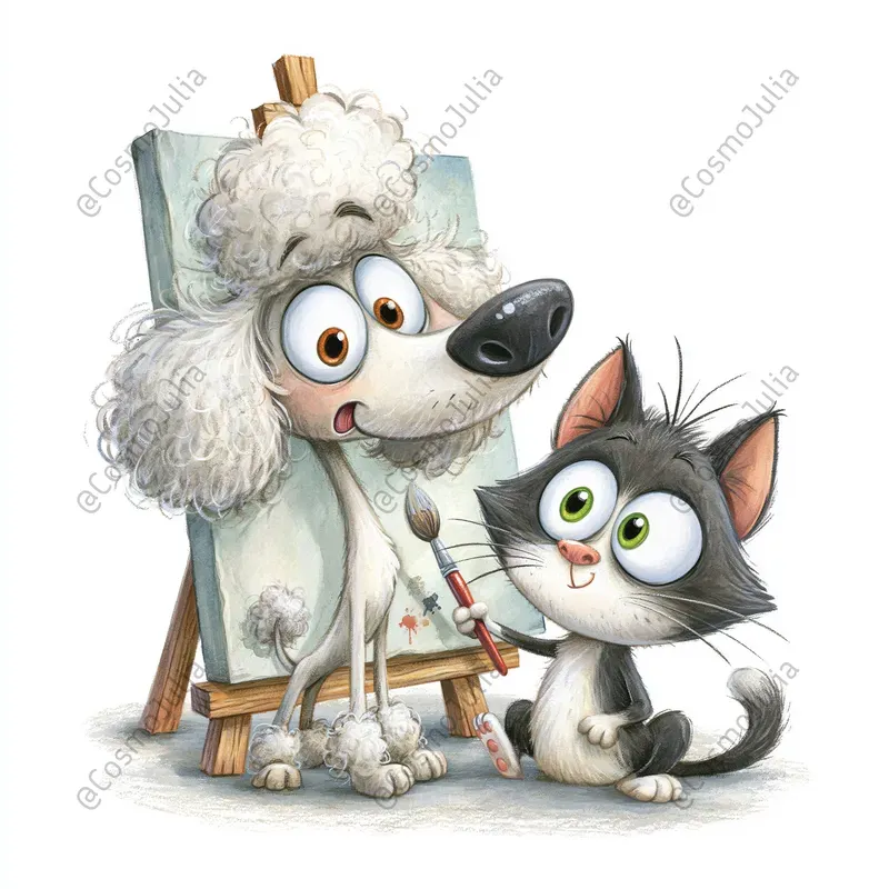 Funny Watercolor Dog And Cat Clipart