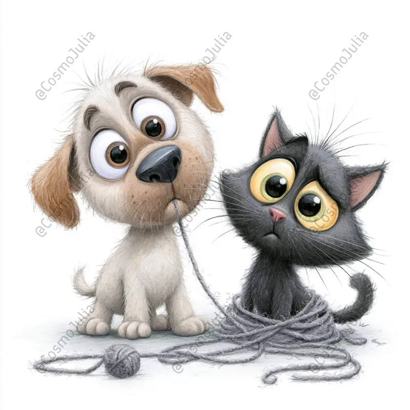 Funny Watercolor Dog And Cat Clipart