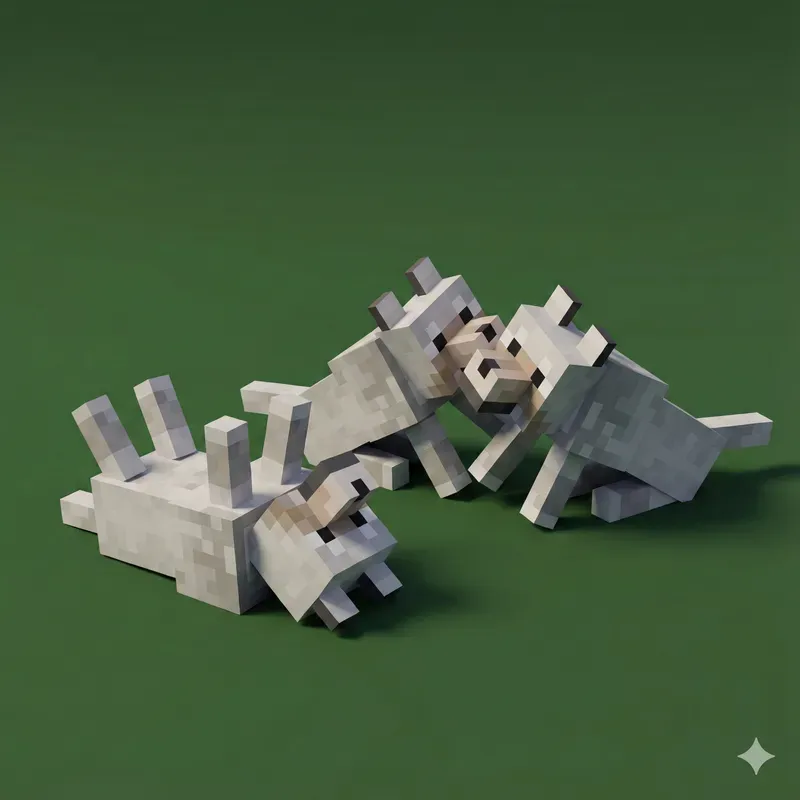 3D Voxel Baby Animals In Minecraft Style