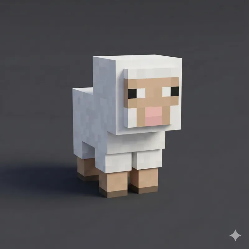 3D Voxel Baby Animals In Minecraft Style