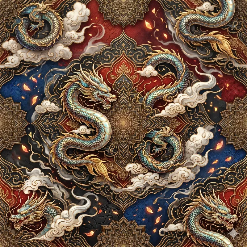 Oriental Seamless Pattern Fabric Art