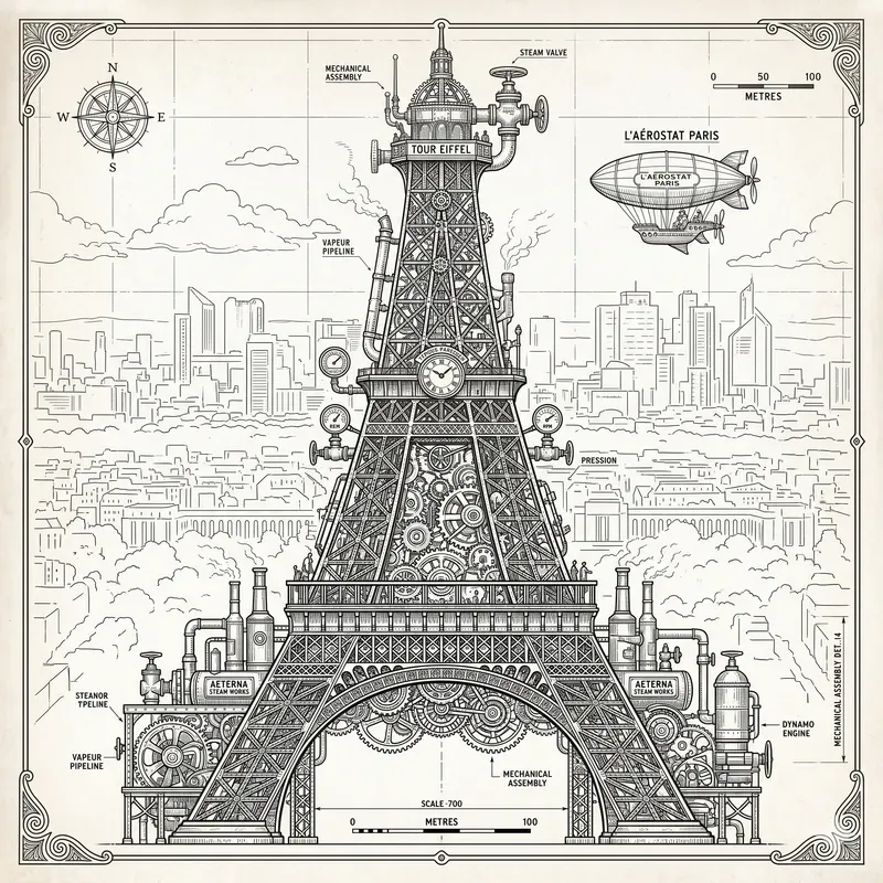 Steampunk Monument Line Art Generator