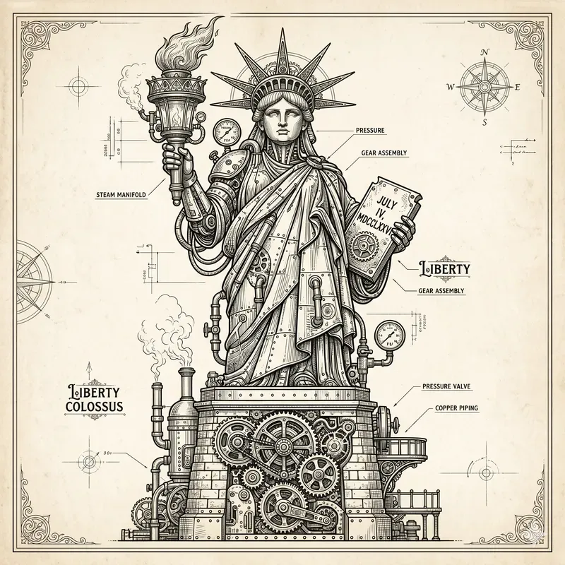 Steampunk Monument Line Art Generator