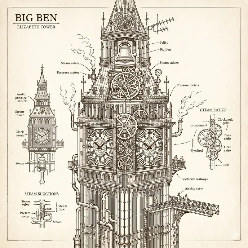 Steampunk Monument Line Art Generator