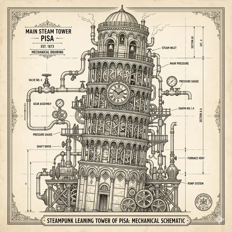 Steampunk Monument Line Art Generator