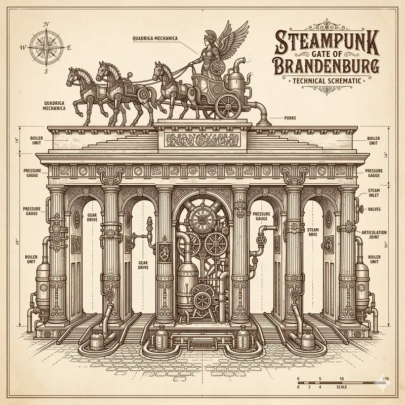 Steampunk Monument Line Art Generator