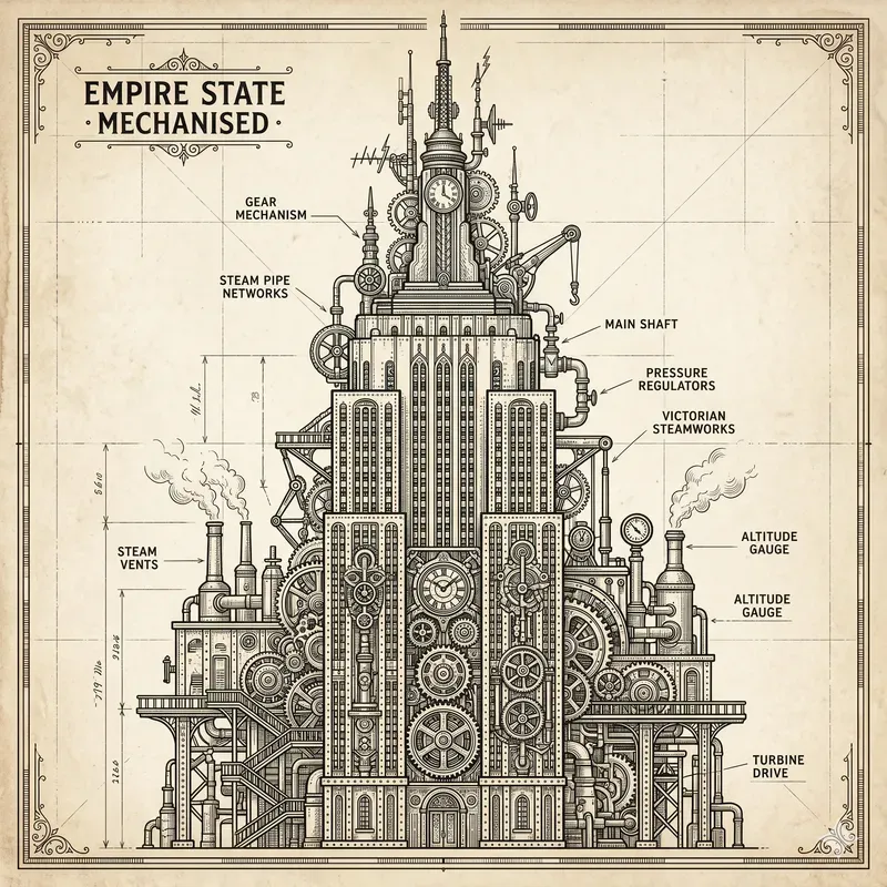 Steampunk Monument Line Art Generator