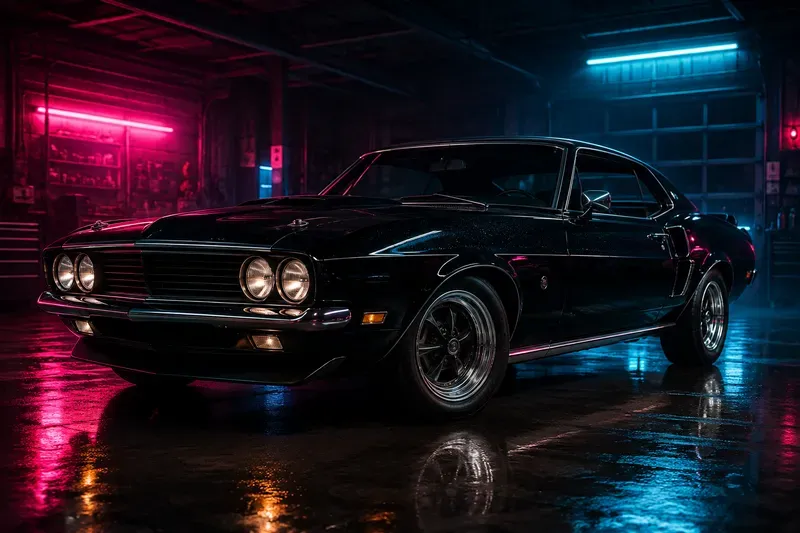 Retro Muscle Car Neon Garage Posters