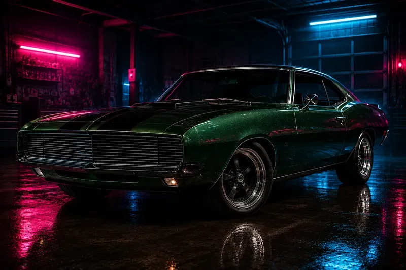 Retro Muscle Car Neon Garage Posters