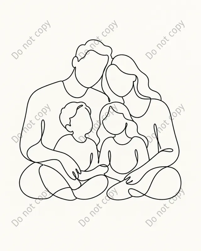 One Line Family Portrait Art Prints