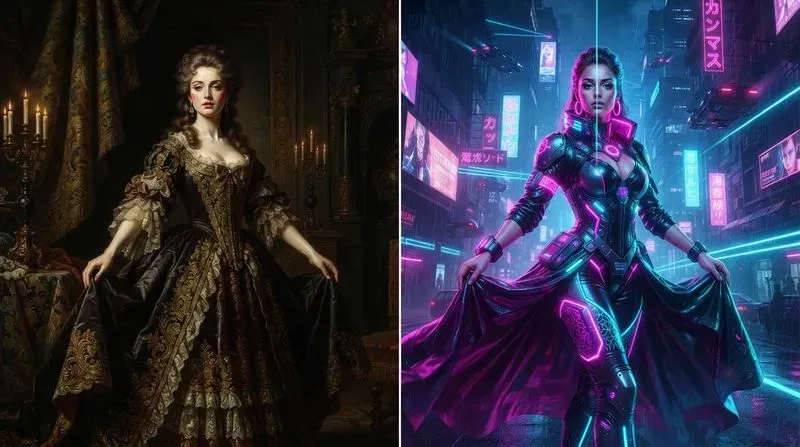 Baroque Vs Cyberpunk Split Art