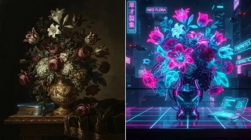 Baroque Vs Cyberpunk Split Art