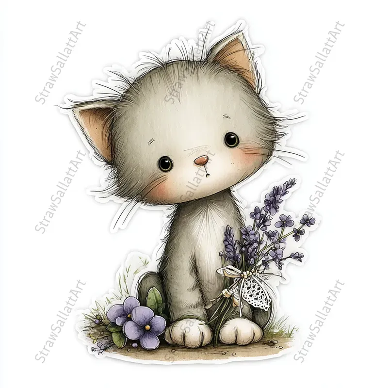 French Cottage Violet Stickers Clipart