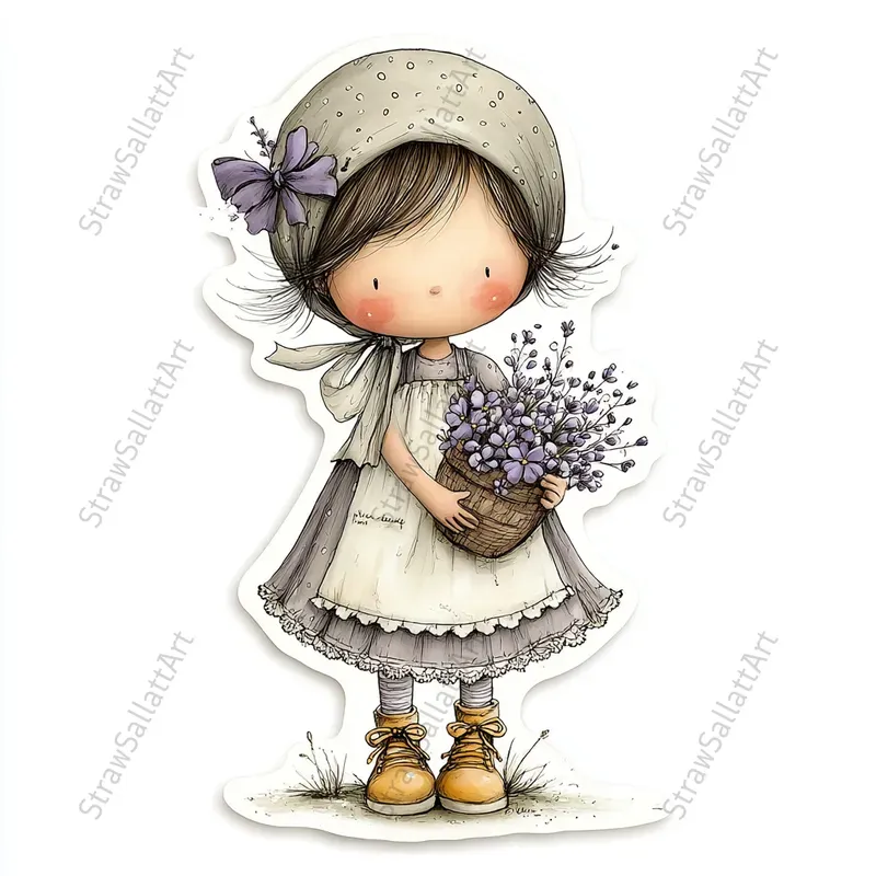 French Cottage Violet Stickers Clipart