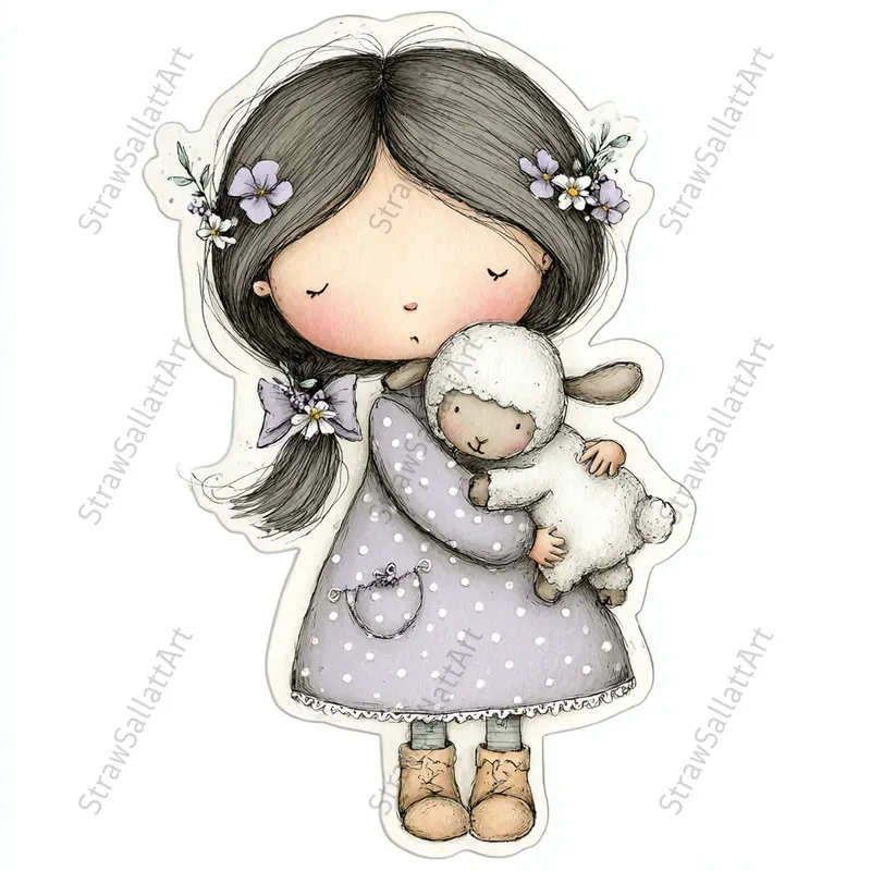 French Cottage Violet Stickers Clipart
