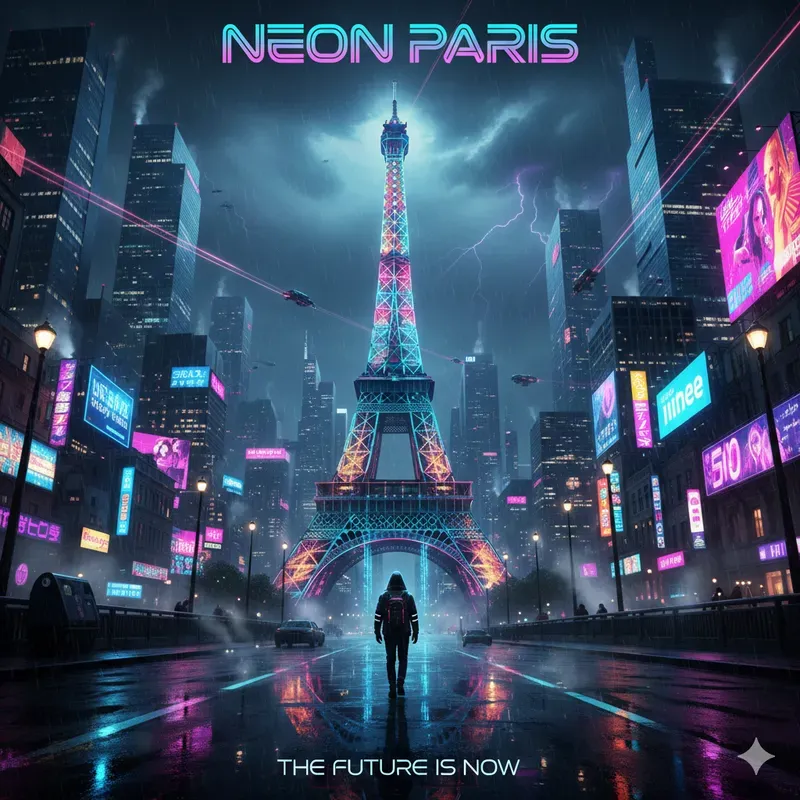 Cyber Neon World Wonders Poster Makers