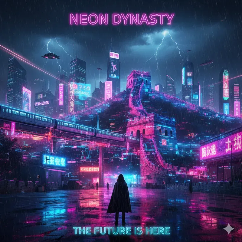 Cyber Neon World Wonders Poster Makers