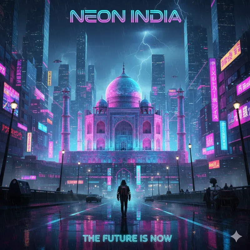 Cyber Neon World Wonders Poster Makers