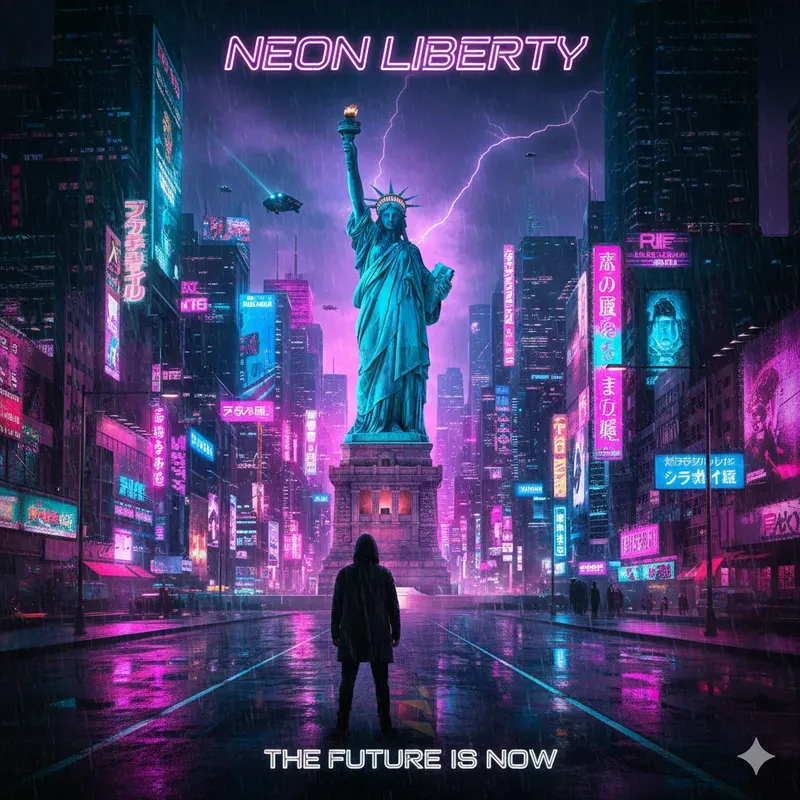 Cyber Neon World Wonders Poster Makers