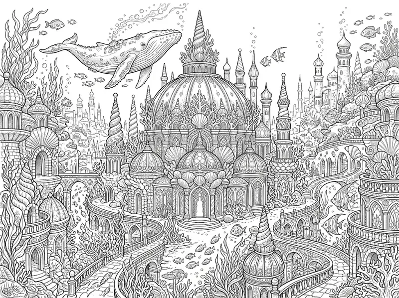 Enchanted Underwater City Coloring Pages