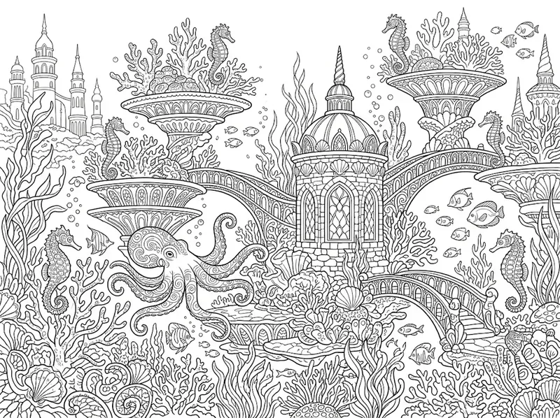 Enchanted Underwater City Coloring Pages