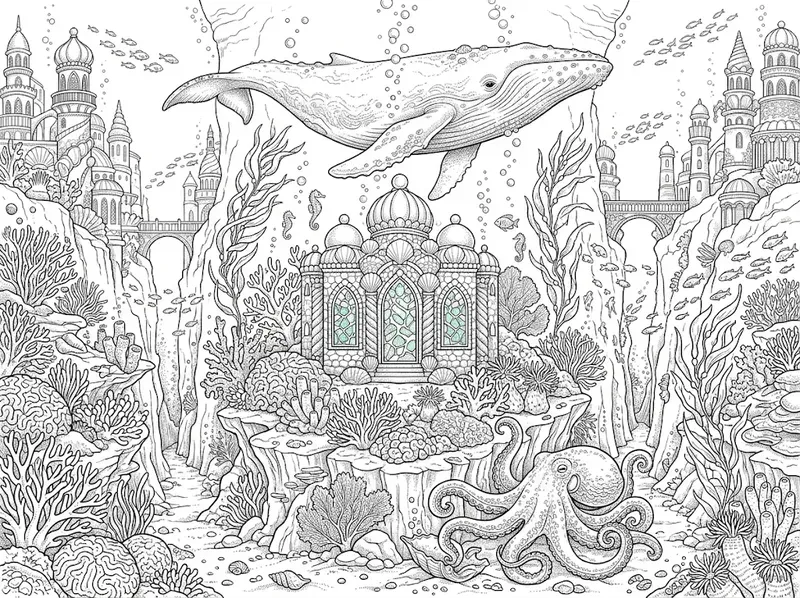 Enchanted Underwater City Coloring Pages