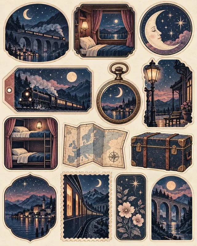 Night Train Travel Labels