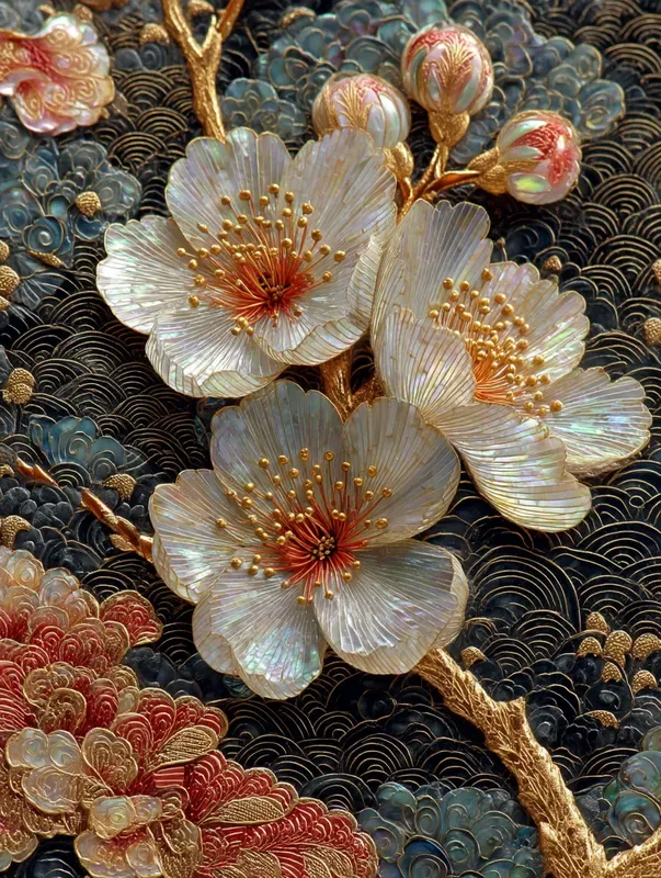 Lacquer Mop Inlay Floral Panels