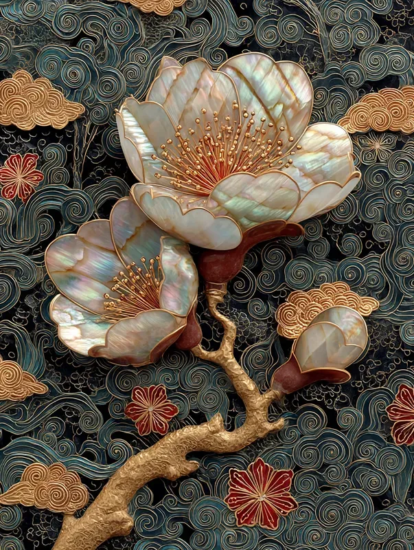 Lacquer Mop Inlay Floral Panels