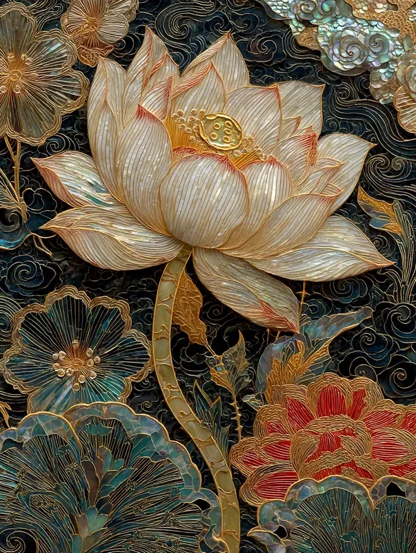 Lacquer Mop Inlay Floral Panels