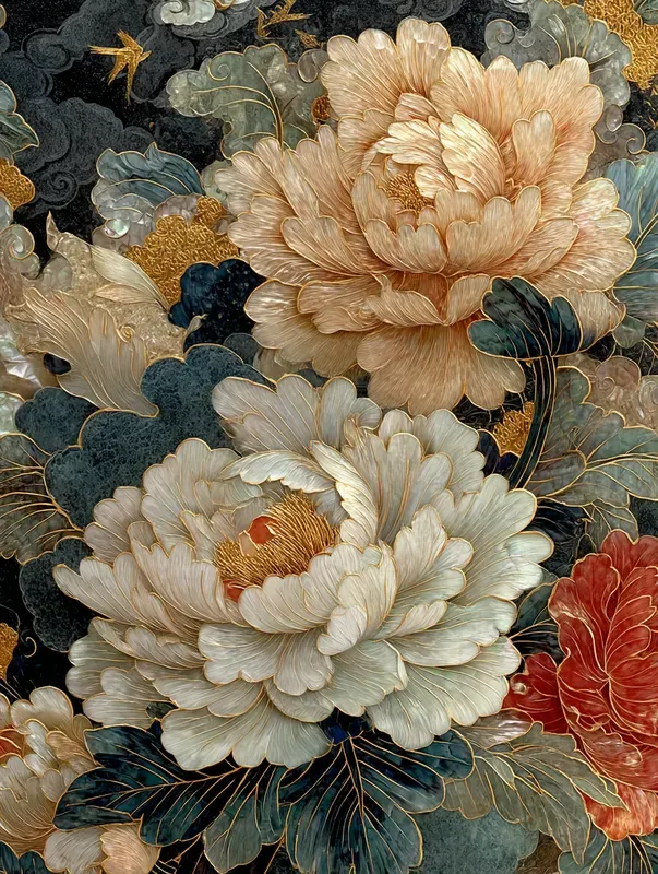Lacquer Mop Inlay Floral Panels
