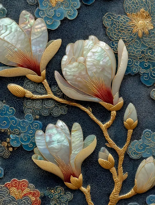 Lacquer Mop Inlay Floral Panels