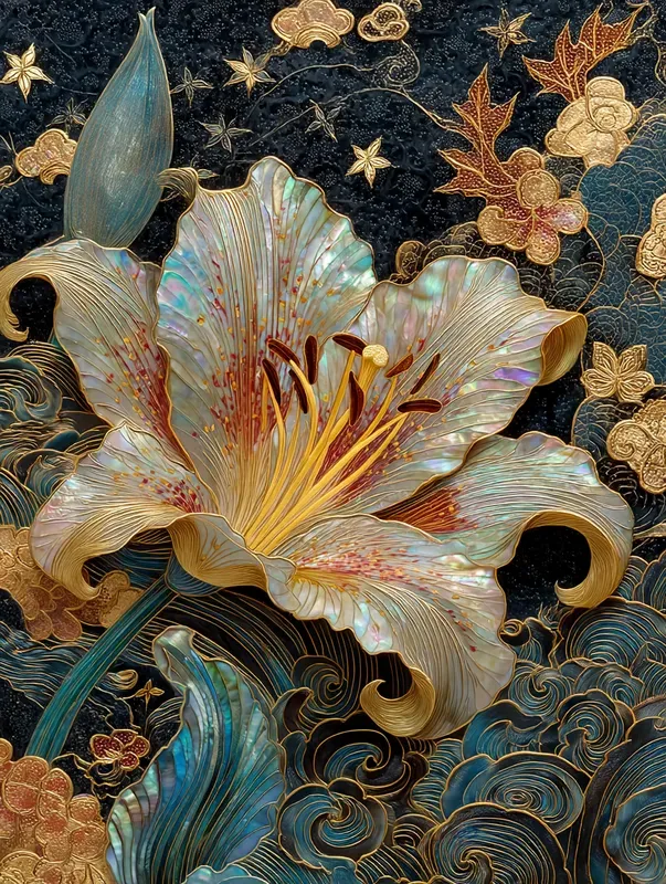 Lacquer Mop Inlay Floral Panels