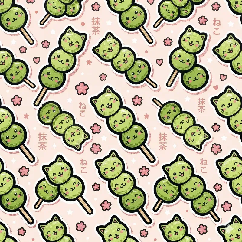 Kawaii Matcha Dango Popart Patterns