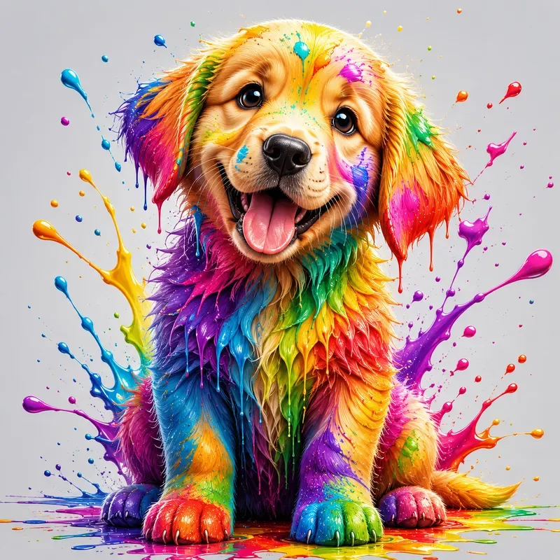 Rainbow Paint Splash Cartoon Characters