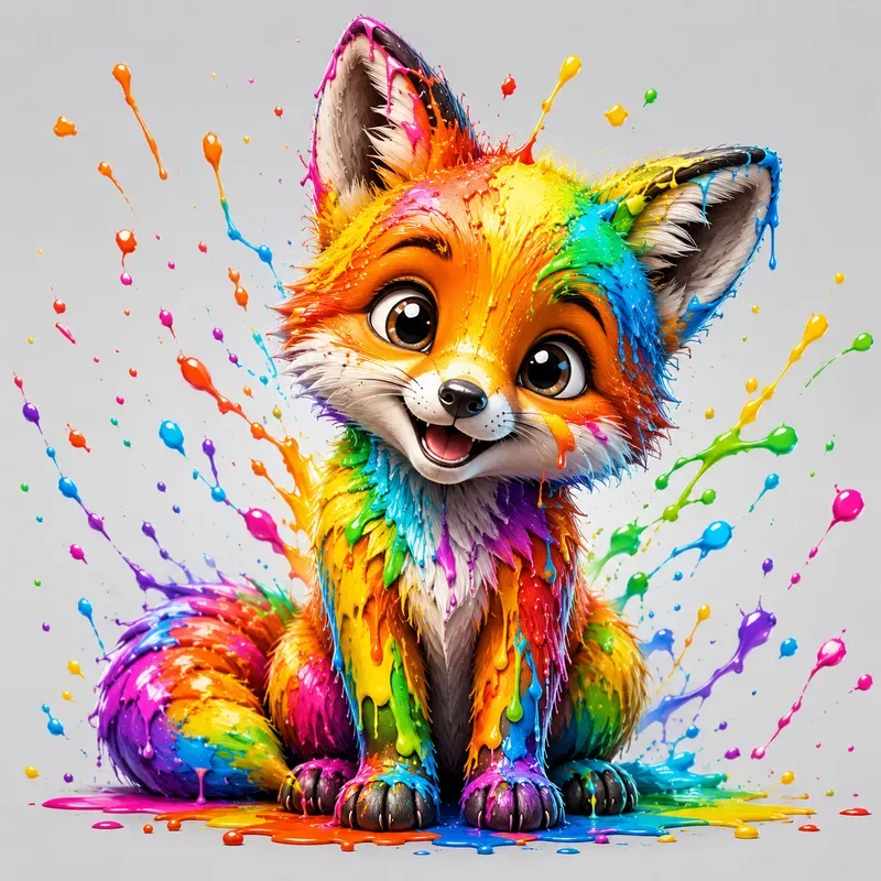 Rainbow Paint Splash Cartoon Characters