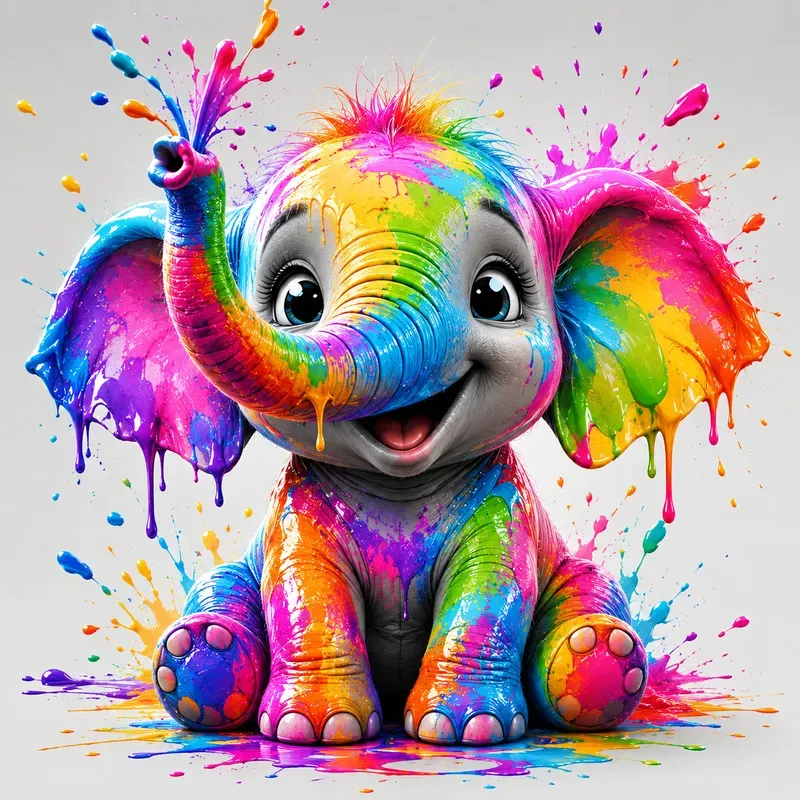 Rainbow Paint Splash Cartoon Characters