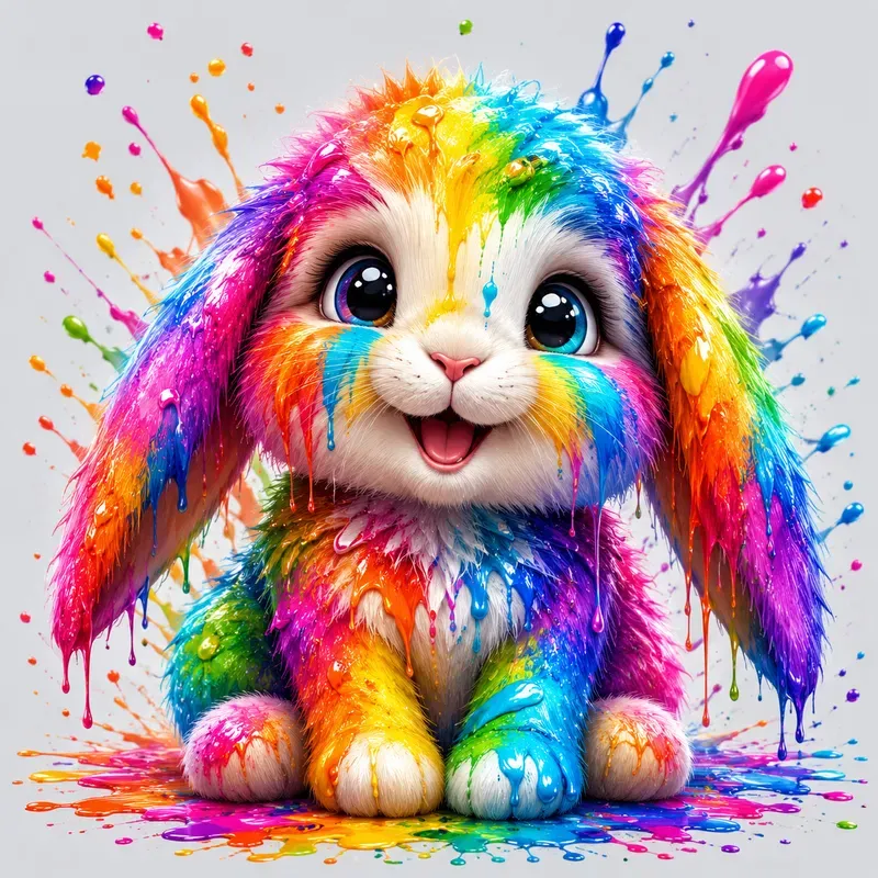 Rainbow Paint Splash Cartoon Characters